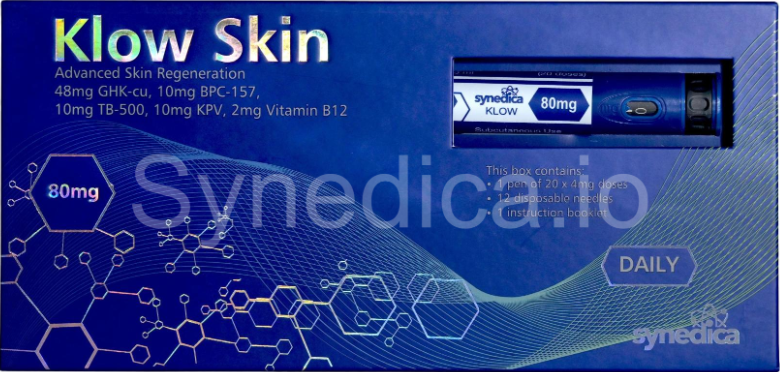 Original Synedica Klow Skin 80mg blue presentation box with blue multi-dose pen